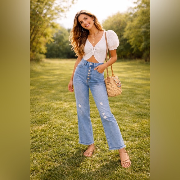 Free People Denim - Free People We The Free High Rise Straight Leg Jeans Button Fly Distressed 26